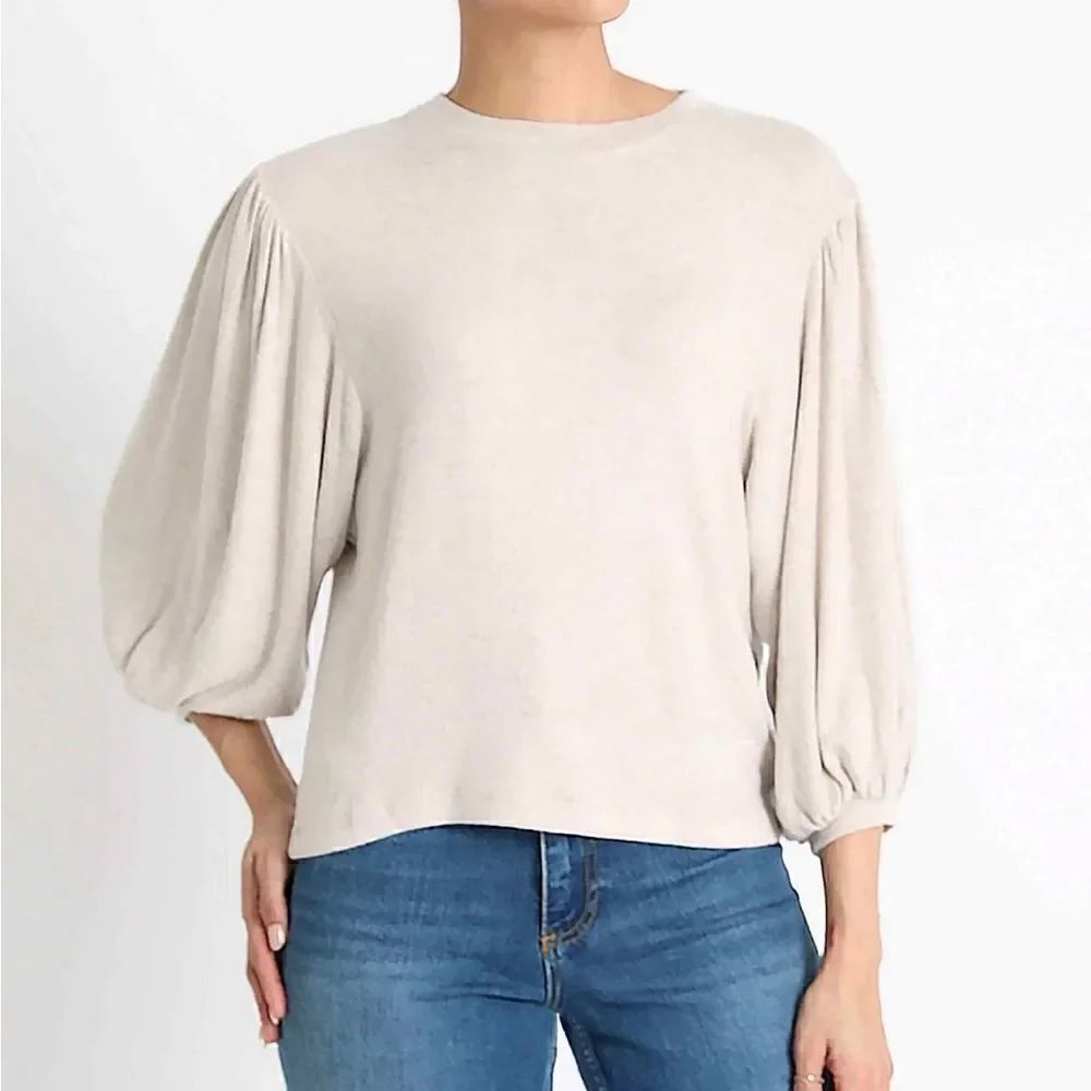 MAGASCHONI Oatmeal Heather Viscose Blend Blouson Sleeve Brushed Jersey Sweater-M